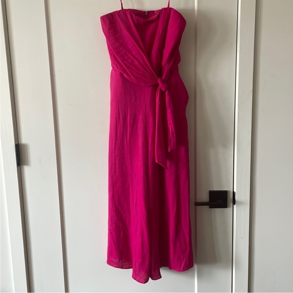 Anthropologie Maeve Womens Size 4 Pink Brin Strapless Cropped Tie Front Jumpsuit - Picture 3 of 10